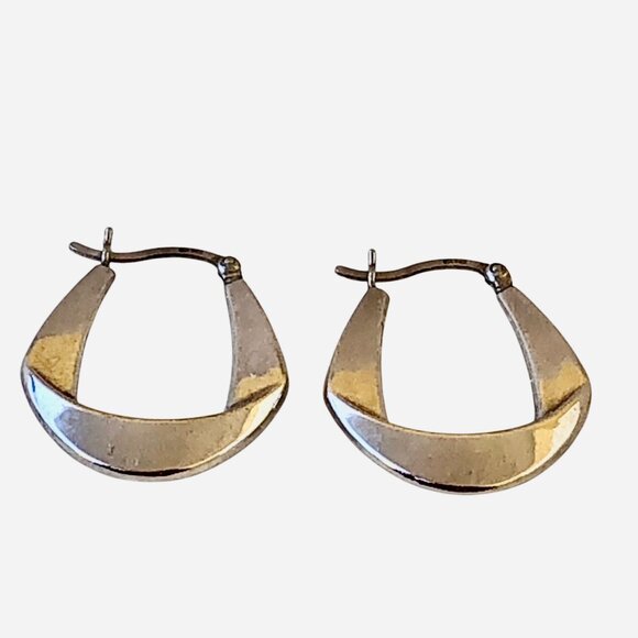 Sterling Silver Lever-Back Earrings Hoop Unique Contemporary Shape - Picture 10 of 12